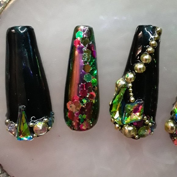 Handmade XL Coffin Hard Gel Press On Nails - Picture 4 of 7
